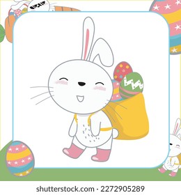 Cute tarjeta de conejo de Pascua para Niños. Listo para imprimir. Tarjeta de juego imprimible. Tarjeta educativa para preescolar. Archivo vector.