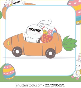 Cute tarjeta de conejo de Pascua para Niños. Listo para imprimir. Tarjeta de juego imprimible. Tarjeta educativa para preescolar. Archivo vector.
