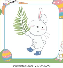 Cute easter bunny flashcard for Children. Ready to print. Printable game card. Educational card for preschool. Vector file.