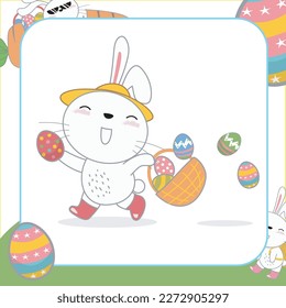 Cute easter bunny flashcard for Children. Ready to print. Printable game card. Educational card for preschool. Vector file.