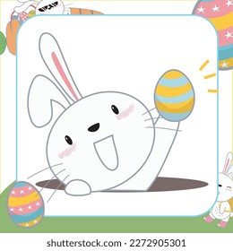 Cute easter bunny flashcard for Children. Ready to print. Printable game card. Educational card for preschool. Vector file.