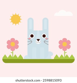 Cute Easter Bunny Flat Vector Illustration