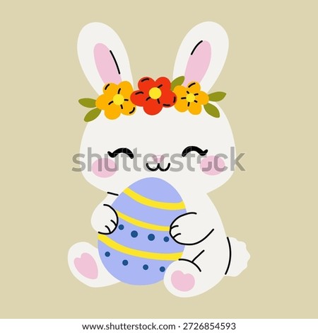 Cute Easter Bunny with Flower Crown Holding Easter Egg