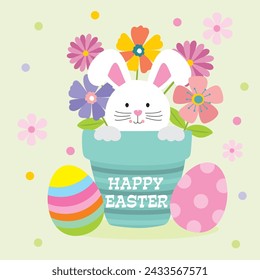 Cute Easter Bunny with Flower pot