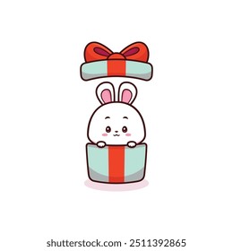 cute easter bunny in gift box