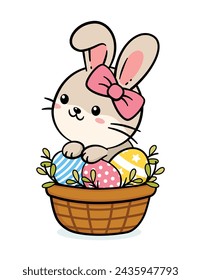 Cute Easter Bunny Girl In A Basket