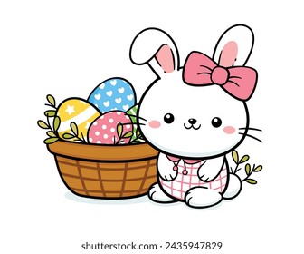 Cute Easter Bunny Girl With A Basket Of Eggs