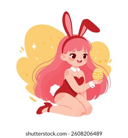 Cute Easter Bunny Girl Illustration