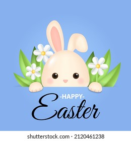 Cute Easter bunny greeting card design. Cartoon vector design