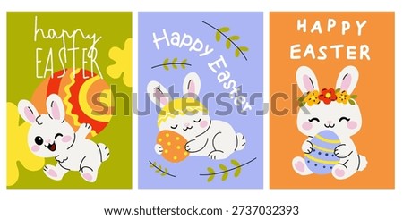 Cute Easter Bunny Greeting Card Set with Eggs
