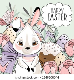 Cute Easter Bunny with a hand-drawn phrase "Happy Easter".
Calligraphy brush for invitation and greeting card.
