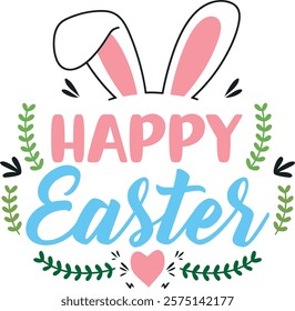 Cute Easter bunny Happy Easter calligraphy design for Happy Easter text banner on a white background 3