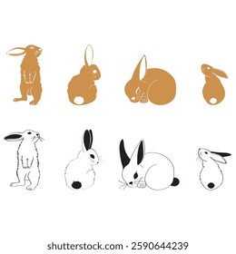 Cute Easter Bunny. Happy Easter Card. Spring design. Floral Rabbit silhouette.