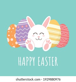 Cute easter bunny. Happy easter day background vector illustration.