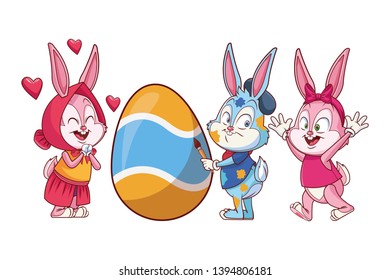 Cute easter bunny happy friends