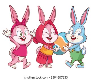 Cute easter bunny happy friends