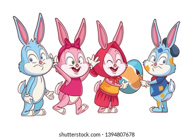 Cute easter bunny happy friends