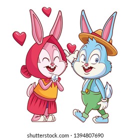 Cute easter bunny happy friends