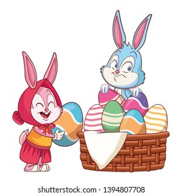 Cute easter bunny happy friends