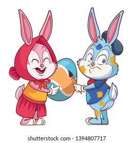 Cute easter bunny happy friends artist