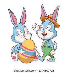 Cute easter bunny happy friends