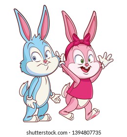 Cute easter bunny happy friends