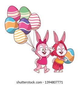 Cute easter bunny happy friends egg ballons