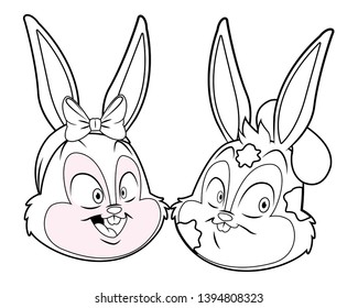 Cute easter bunny happy friends portrait black and white