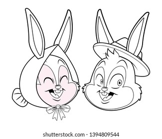 Cute easter bunny happy friends portrait black and white