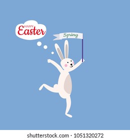 Cute easter bunny is happy with easter, vector cartoon style, illustration, isolated
