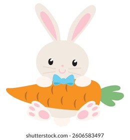 Cute Easter bunny hare with carrot vector cartoon illustration