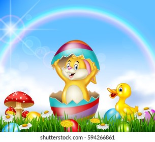 Cute Easter bunny hatched from one egg 