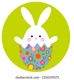 cute Easter bunny in hatching egg with floral pattern
