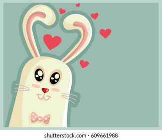 Cute Easter Bunny with Heart Shaped Ears - Drawing of a cute rabbit in love with the holidays
