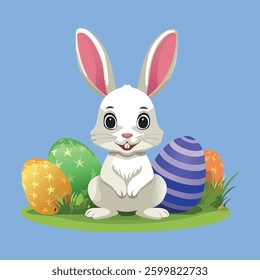 cute easter bunny with his easter eggs