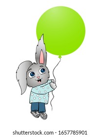 Cute easter bunny holding a balloon. Template for advertising brochure. Ready for your message. Space for text. Vector illustration with cartoon easter character. Easter card.
