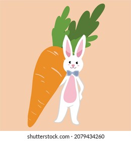 cute easter bunny holding a carrot. Vector illustration