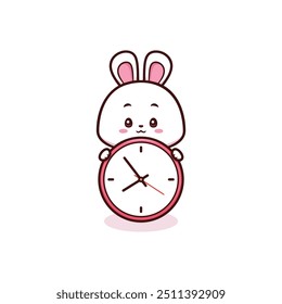 cute easter bunny holding a clock, cute time management logo