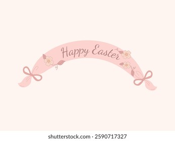 A cute Easter bunny holding a decorated egg with a ribbon, under a festive "Happy Easter" banner with floral elements. Perfect for greeting cards, invitations, prints, and digital designs.

