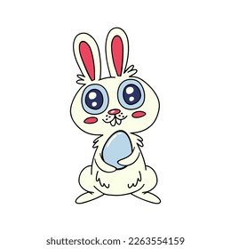 Cute easter bunny holding easter egg isolated on a white background.Vector cartoon illustration.