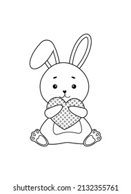 Cute Easter bunny holding heart coloring page a4. Vector illustration for coloring book.