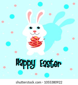 cute easter bunny holding red eggs,rabbit with blue back ground ,animals vector