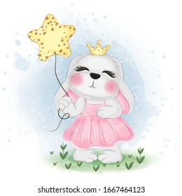 cute easter bunny holding the star nursery watercolor illustration