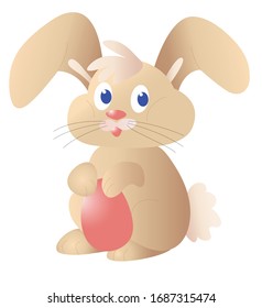 Cute easter bunny holds an easter egg.