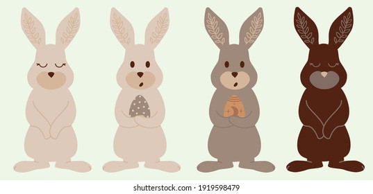 Cute Easter Bunny icons set. Set of Easter bunny rabbits. Collection of cute cartoon characters. Vector children's set with bunnies.