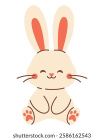 Cute Easter Bunny Illustration. Adorable Kawaii Rabbit Clipart for Kids, Spring Holiday Design, Digital Sticker, Greeting Card, and Nursery Decoration