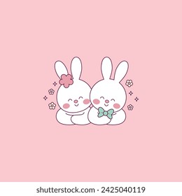 cute easter bunny illustration of easter bunnies together as a couple