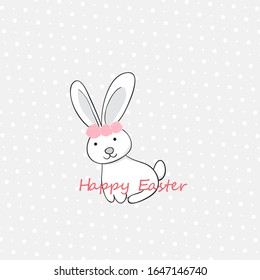 Cute easter bunny illustration with ears and happy easter characters on a  background vector design
