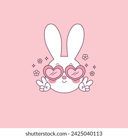 linda ilustración de conejito de pascua con gafas de corazón 