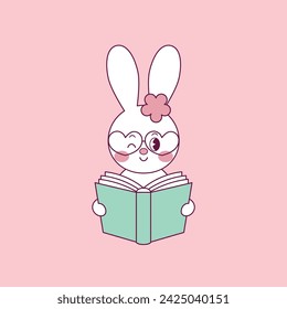 cute easter bunny illustration of easter bunny holding book 